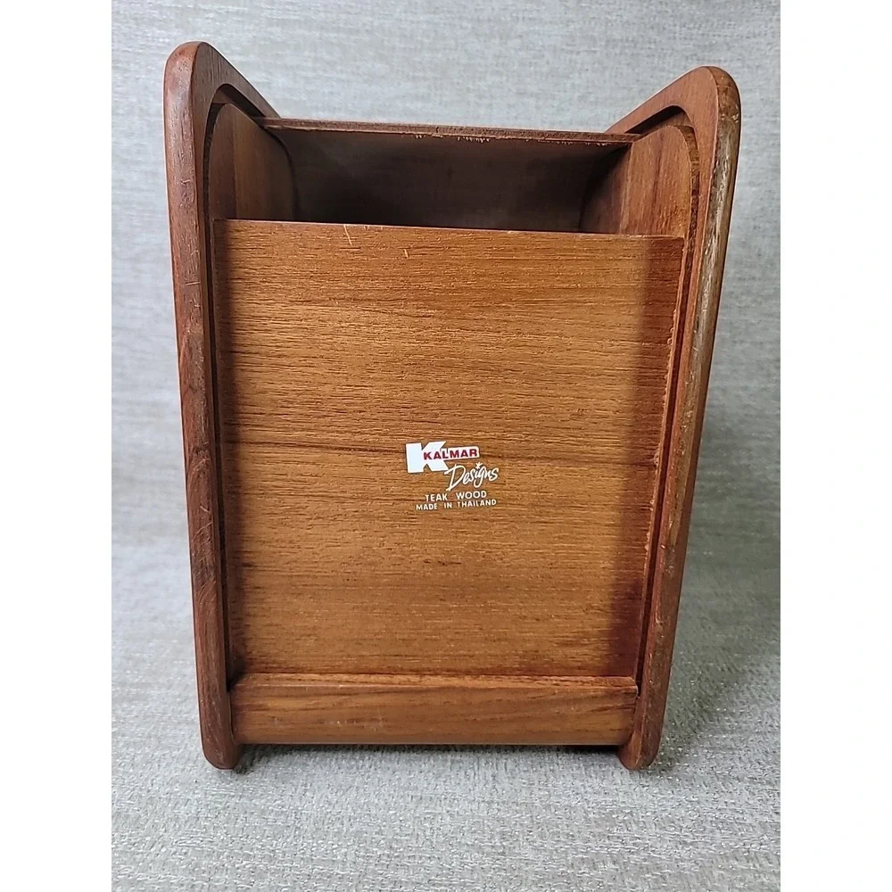 VTG Kalmar Design Teak Wood Roll Top Storage Box Desk Recipe Box CD Floppy Disks